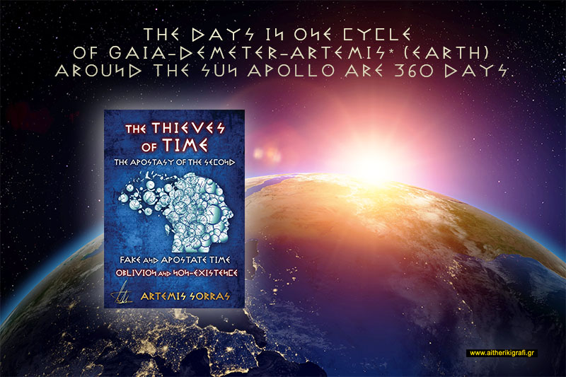 The days in one cycle of Gaia–Demeter–Artemis* (Earth) around the sun Apollo are 360 days.